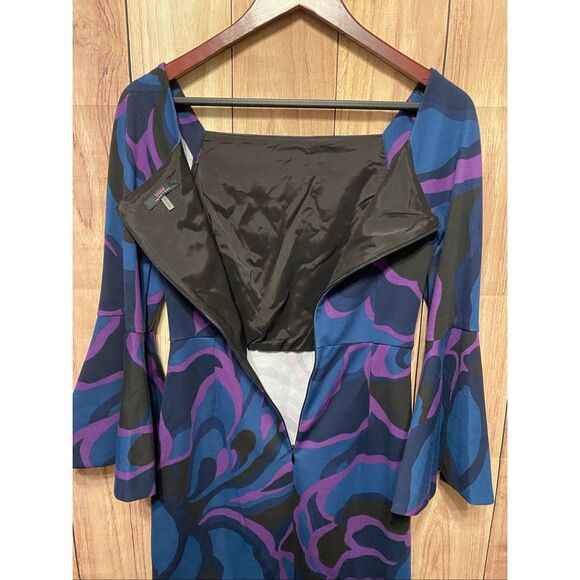 Trina Turk size 2 Miley Garden Bell Sleeve Sheath Dress purple blue - Picture 8 of 10